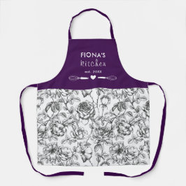 ボタニカルバラブラックとパープルパーソナライズされた エプロン