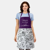 ボタニカルバラブラックとパープルパーソナライズされた エプロン (着用した状態)