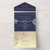 ボタニカルバラ金ゴールドネイビーフォト結婚ズ オールインワン招待状 (内側)