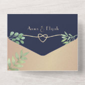 ボタニカルバラ金ゴールドネイビーフォト結婚ズ オールインワン招待状 (裏面)