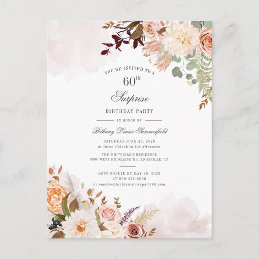 ボタニカルパステルフローラ60thバースデーパーティー インビテーションポストカード (正面)