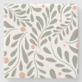 ボタニカルパターンセージ緑離れの ストーンコースター (正面)