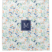 ボタニカルパターンパステルウォーターカラーイラストレーション シャワーカーテン (正面)