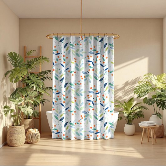 ボタニカルパターンパステルウォーターカラーイラストレーション シャワーカーテン