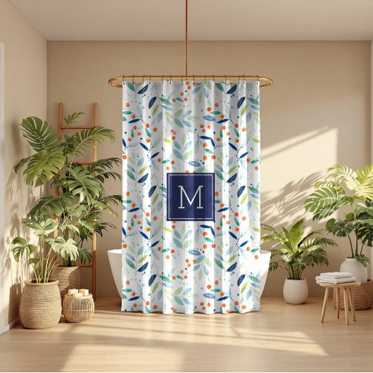 ボタニカルパターンパステルウォーターカラーイラストレーション シャワーカーテン