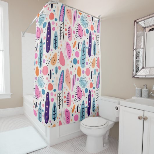 ボタニカルパターンパステルBOHOシック シャワーカーテン (インサイチュ)