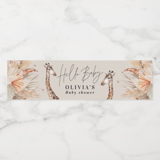 ボタニカルパンパスグラスギラフェサファリ海軍ブルーwa ペットボトルラベル (シングルラベル)