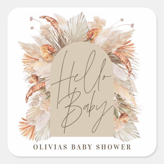 ボタニカルパンパスグラスモダン素朴なテラコッタ スクエアシール (正面)