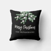 ボタニカルパーソナライズされたクリスマスブラック クッション (裏面)