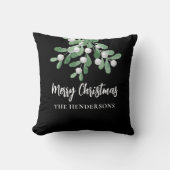 ボタニカルパーソナライズされたクリスマスブラック クッション (正面)