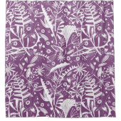 ボタニカルパープルとホワイトフローラ シャワーカーテン (正面)