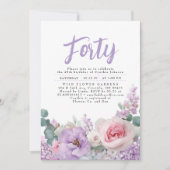 ボタニカルパープルピンクフローラボホバースデーパーティー 招待状 (正面)