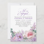 ボタニカルパープルピンクフローラボホ婚約パーティ 招待状 (正面)