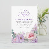ボタニカルパープルピンクフローラボホ婚約パーティ 招待状 (スタンド正面)