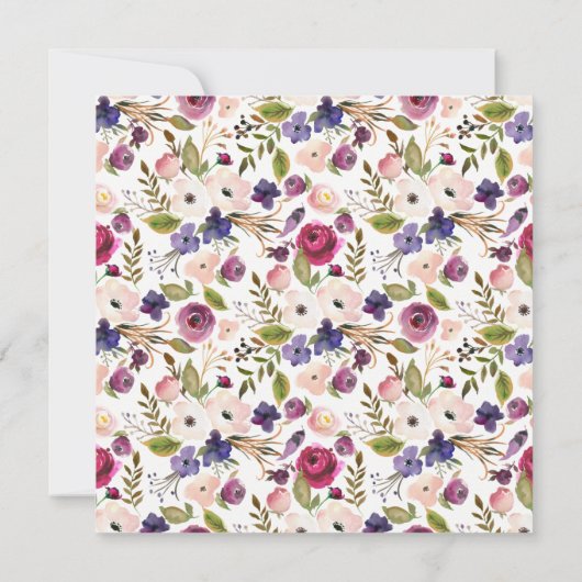 ボタニカルパープルピンクフローラリース結婚式の招待 招待状 (裏面)