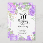 ボタニカルパープルフラワーの70歳の誕生日招待状 招待状 (正面/裏面)