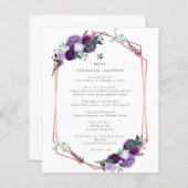 ボタニカルパープルフローラエレガントなウェディングメニュー (正面/裏面)