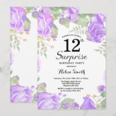 ボタニカルパープルフローラサプライズ12th誕生日 招待状 (正面/裏面)