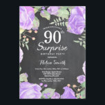 ボタニカルパープルフローラサプライズ90th誕生日 招待状<br><div class="desc">植物紫フローラサプライズ90誕生日招待状。フローラ·ピンク·ピニーズ·誕生日·招待状·フォー·ウーマン。水彩フローラフラワーピンクエレガントのバラと牡丹の花。大人の誕生日。黒板の背景白黒：13.15.16.18.21.30.40.50.60.70.80.90.100.任意の年齢さらにカスタマイズするには、「クリックカスタマイズit」ボタンをクリックし、デザインツールを使用してこのテンプレートを変更してください。</div>