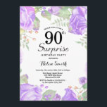 ボタニカルパープルフローラサプライズ90th誕生日 招待状<br><div class="desc">植物紫フローラサプライズ90誕生日招待状。フローラ·ピンク·ピニーズ·誕生日·招待状·フォー·ウーマン。水彩フローラフラワーピンクエレガントのバラと牡丹の花。大人の誕生日。白の背景白黒：13.15.16.18.21.30.40.50.60.70.80.90.100.任意の年齢さらにカスタマイズするには、「クリックカスタマイズit」ボタンをクリックし、デザインツールを使用してこのテンプレートを変更してください。</div>