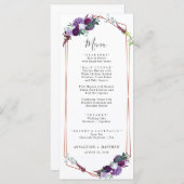 ボタニカルパープルフローラ幾何学的エレガントな結婚式 メニュー (正面/裏面)