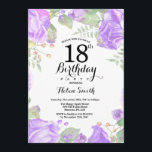 ボタニカルパープルフローラ18th誕生日招待状 招待状<br><div class="desc">植物紫フローラ第18誕生日招待状。フローラ·ピンク·ピニーズ·誕生日·招待状·フォー·ウーマン。水彩フローラフラワーピンクエレガントのバラと牡丹の花。大人の誕生日。白の背景白黒：13.15.16.18.21.30.40.50.60.70.80.90.100.任意の年齢さらにカスタマイズするには、「クリックカスタマイズit」ボタンをクリックし、デザインツールを使用してこのテンプレートを変更してください。</div>