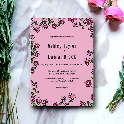 ボタニカルパープルマゼンタバラボホフローラズ 招待状