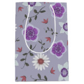 ボタニカルパープルモダンワイルドフラワー ミディアムペーパーバッグ (正面)