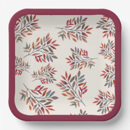 ボタニカルパープル紅葉アイボリーカスタマイズ ペーパープレート