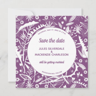 ボタニカルパープル Save the Date 招待状