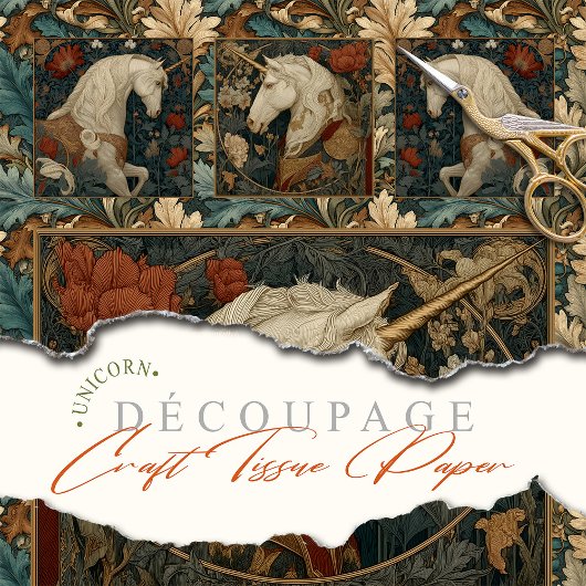 ボタニカルビクトリアンウィリアムモリススタイルユニコーン 薄葉紙