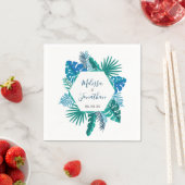 ボタニカルビーチブルーグリーンモダントロピカル結婚ズ スタンダードカクテルナプキン (インサイチュ)