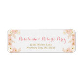 ボタニカルピンクと金ゴールドフラワーズ差出人住所 ラベル (正面)