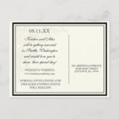 ボタニカルピンクのバラ、黒の日付ポストカードを保存 案内ポストカード (裏面)