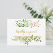 ボタニカルピンクの花ウォーターカラースプラッシュRSVP 出欠カード (スタンド正面)
