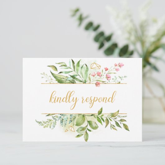 ボタニカルピンクの花ウォーターカラースプラッシュRSVP 出欠カード (スタンド正面)