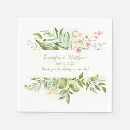 ボタニカルピンクの花金ゴールド幾何学的披露宴 スタンダードカクテルナプキン