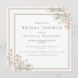 ボタニカルピンクアンドグリーンボホブライダルシャワー 招待状