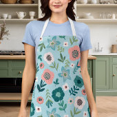 ボタニカルピンクアンドブルー春ガーデンフローラ エプロン