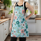 ボタニカルピンクアンドブルー春ガーデンフローラ エプロン