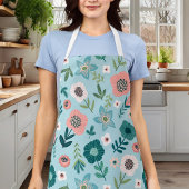 ボタニカルピンクアンドブルー春ガーデンフローラ エプロン