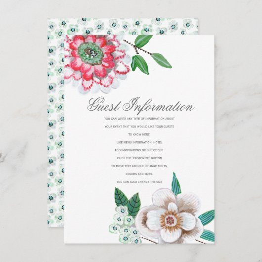 ボタニカルピンクグリーンフローラゲストインフォメーションカード エンクロージャーカード (正面/裏面)