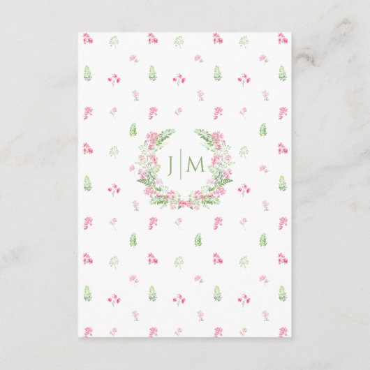 ボタニカルピンクグリーン結婚フローラのメニューカード エンクロージャーカード (裏面)