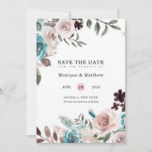 ボタニカルピンクティール（緑がかった色）プラム牡丹保存の日付招待 招待状 (正面)