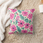 ボタニカルピンクデイジー水彩パターン クッション (ブランケット)