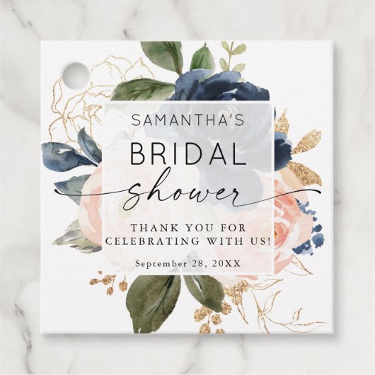 ボタニカルピンクフローラ水彩ブライダルシャワー フェイバータグ (正面)