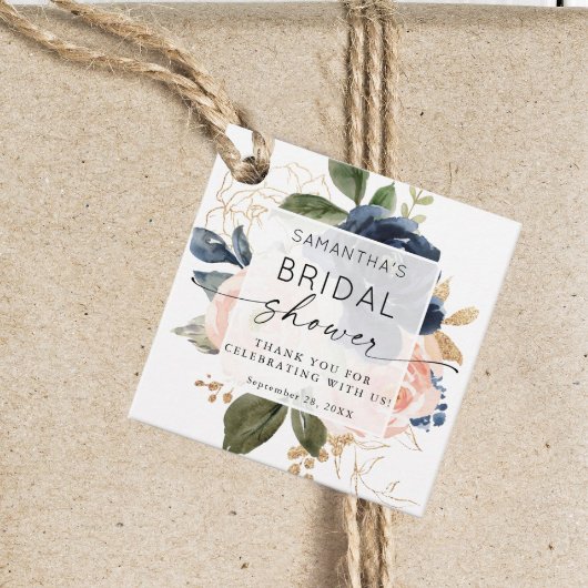 ボタニカルピンクフローラ水彩ブライダルシャワー フェイバータグ