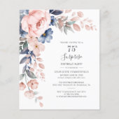 ボタニカルピンクフローラ75番目の誕生日招待状 (正面)