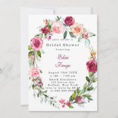 ボタニカルピンクブルゴーニュフローラブライダルシャワーInvite 招待状 (正面)