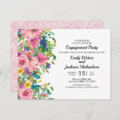 ボタニカルピンクブルー水彩フローラ婚約 ポストカード (正面/裏面)